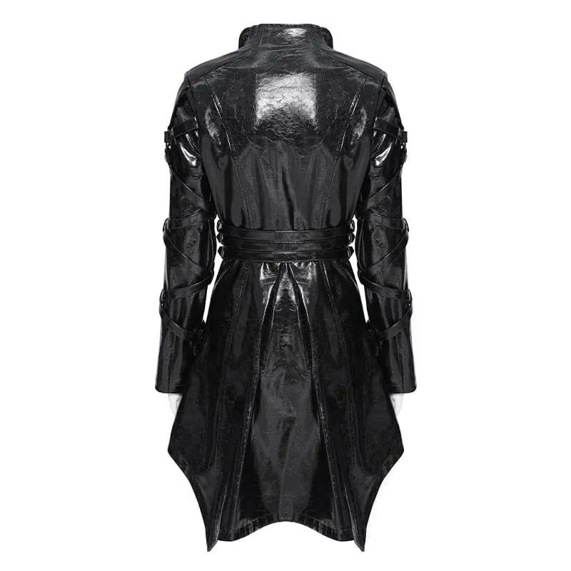 Schwarze Punk-Jacke für Damen mit unregelmäßigen Ösen und Ringen, Umlegekragen