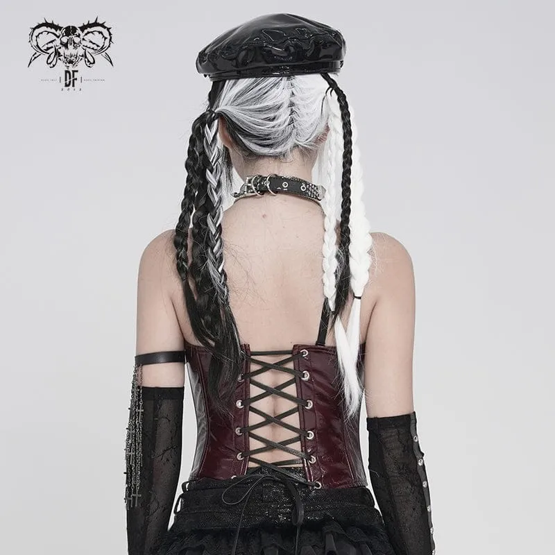 Damen-Punk-Korsett mit Nieten, Reißverschluss und Schnürung, rot