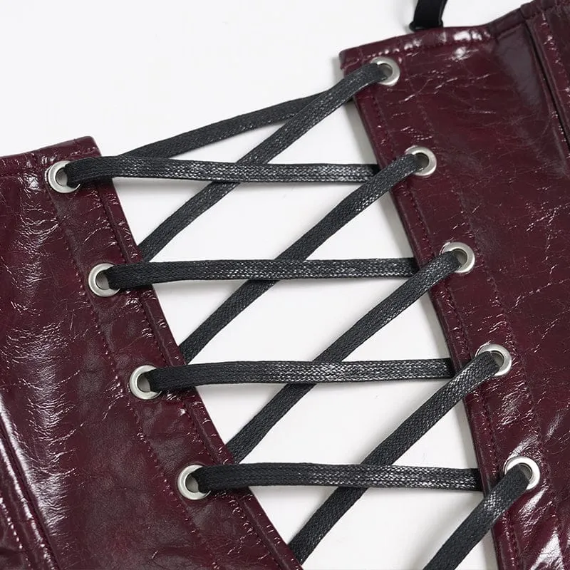 Damen-Punk-Korsett mit Nieten, Reißverschluss und Schnürung, rot