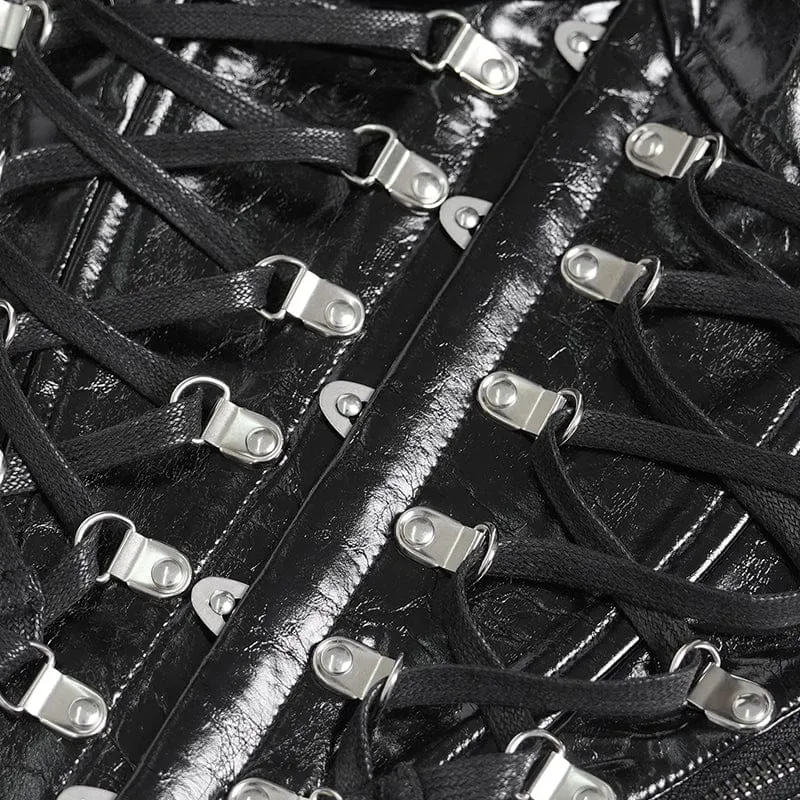 Schwarzes Punk-Korsett für Damen mit Nieten, Reißverschluss und Schnürung, über der Brust