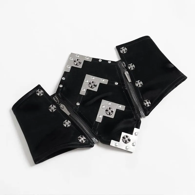 Punk-Korsett für Damen mit unregelmäßigem Totenkopf-Kreuzmuster und Reißverschluss unter der Brust