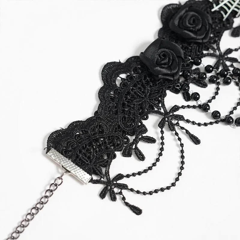 Gothic-Choker mit Spinnenkreuz und Perlen für Damen