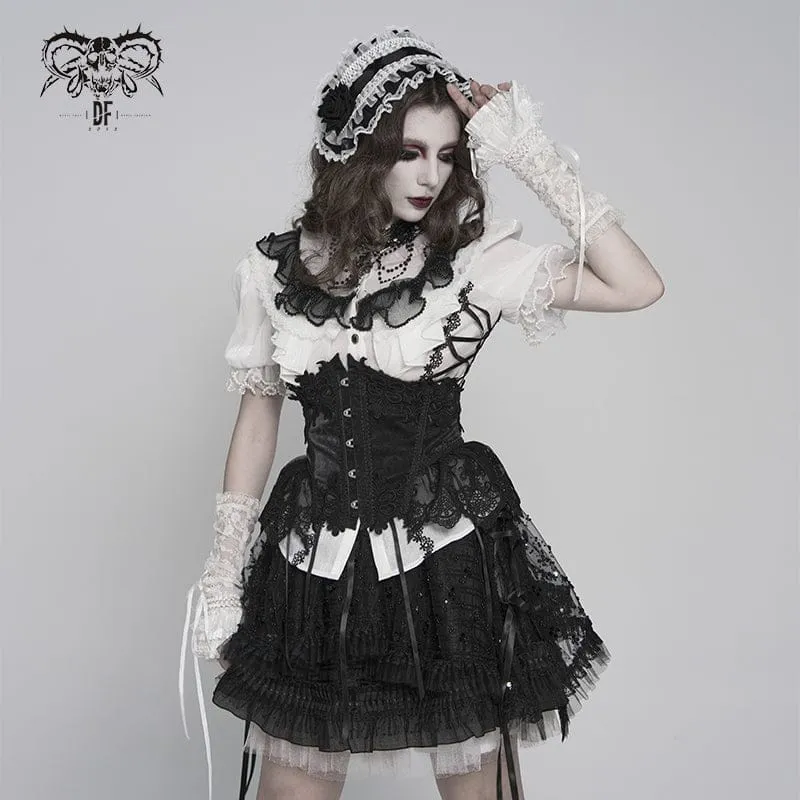Gothic-Haarschmuck für Damen mit Rosenmuster, Rüschen und Spitze, Schwarz-Weiß