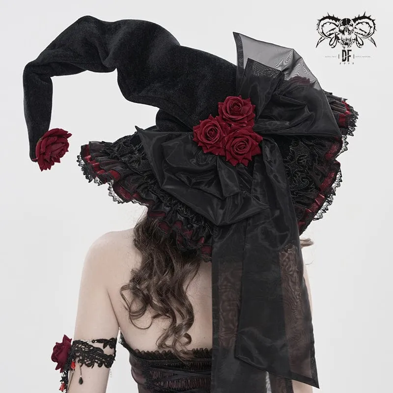 Gothic-Hexenhut für Damen mit Rosenschleife