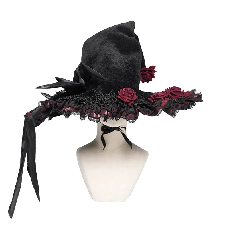 Gothic-Hexenhut für Damen mit Rosenschleife