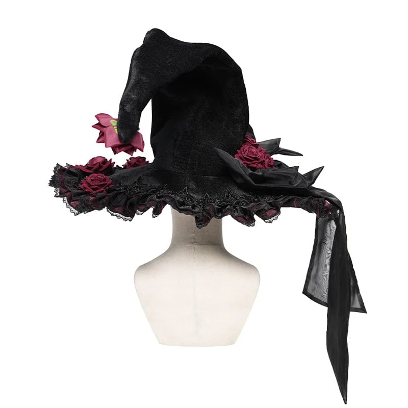 Gothic-Hexenhut für Damen mit Rosenschleife