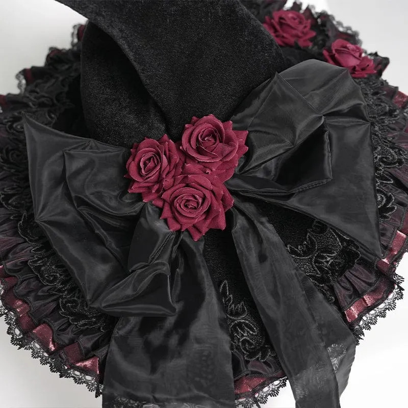 Gothic-Hexenhut für Damen mit Rosenschleife