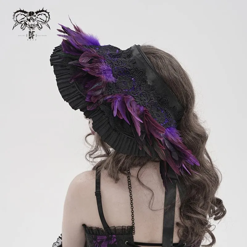 Gothic-Damenhut mit Federaufkleber