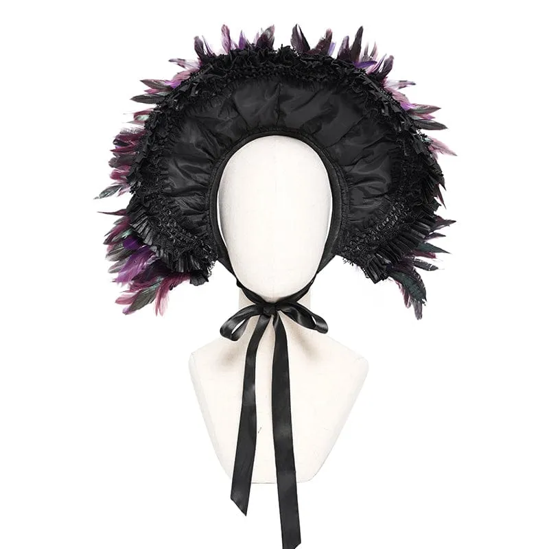 Gothic-Damenhut mit Federaufkleber