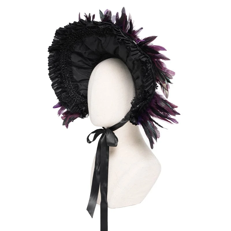 Gothic-Damenhut mit Federaufkleber
