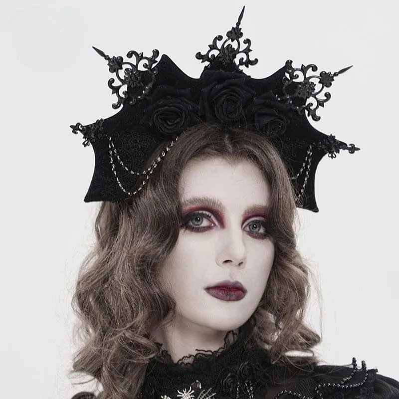 Gothic-Kopfschmuck für Damen mit Rosenmotiv, Stacheln und Perlen