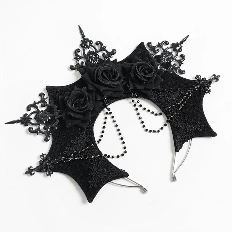 Gothic-Kopfschmuck für Damen mit Rosenmotiv, Stacheln und Perlen