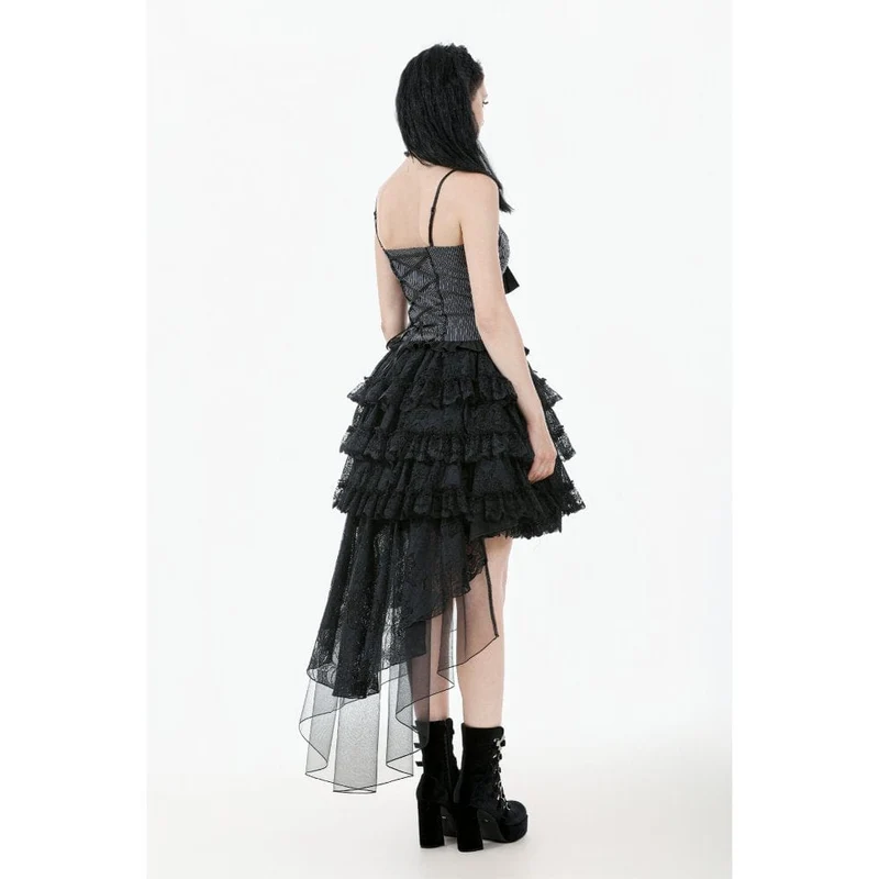 Gothic-Mehrschicht-High/Low-Spitzenrock für Damen