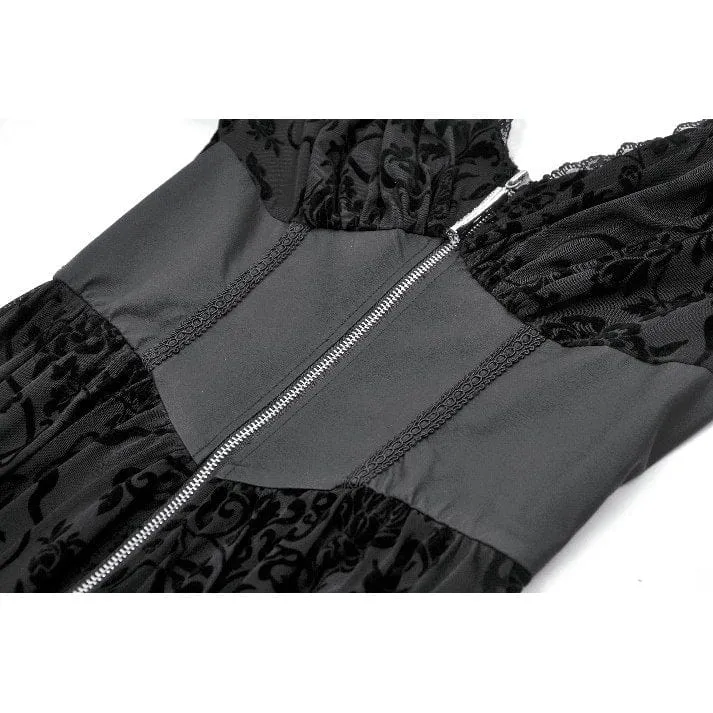 Gothic-Maxikleid mit schulterfreiem, ausgestelltem Ärmel und Kapuze für Damen, Schwarz
