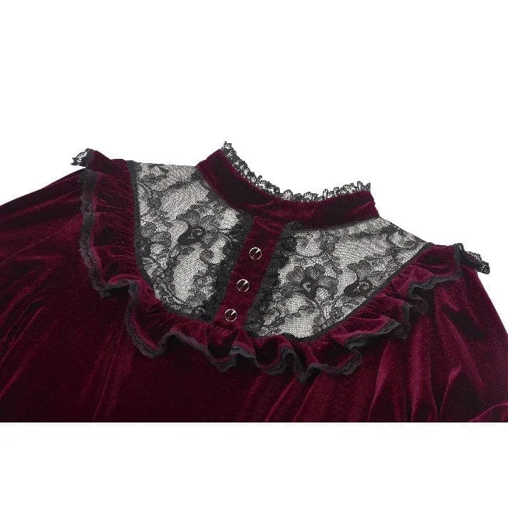 Gothic Lolita Damenkleid aus Samt mit Puffärmeln und Spitze, Abschlusskleid
