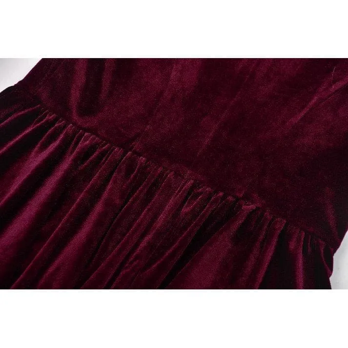 Gothic Lolita Damenkleid aus Samt mit Puffärmeln und Spitze, Abschlusskleid