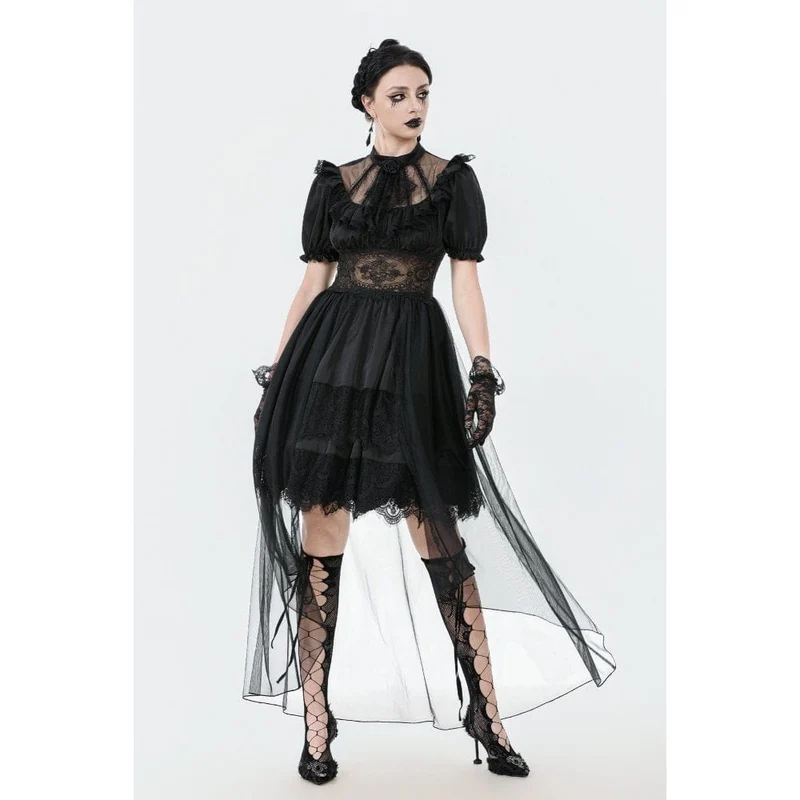 Gothic-Chiffonkleid für Damen mit Puffärmeln, asymmetrischem Saum und mehreren Lagen – Hochzeitskleid