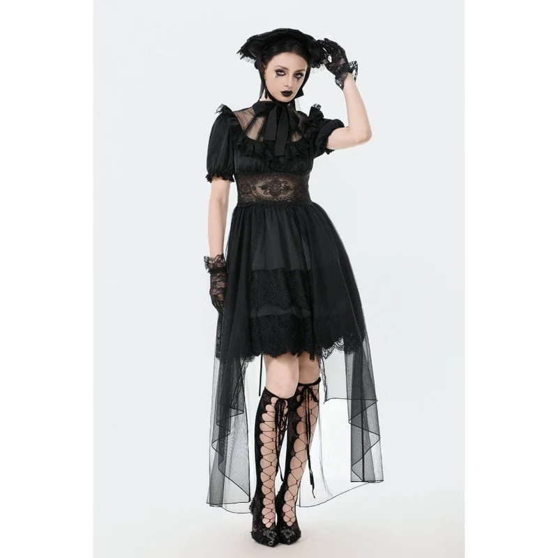 Gothic-Chiffonkleid für Damen mit Puffärmeln, asymmetrischem Saum und mehreren Lagen – Hochzeitskleid