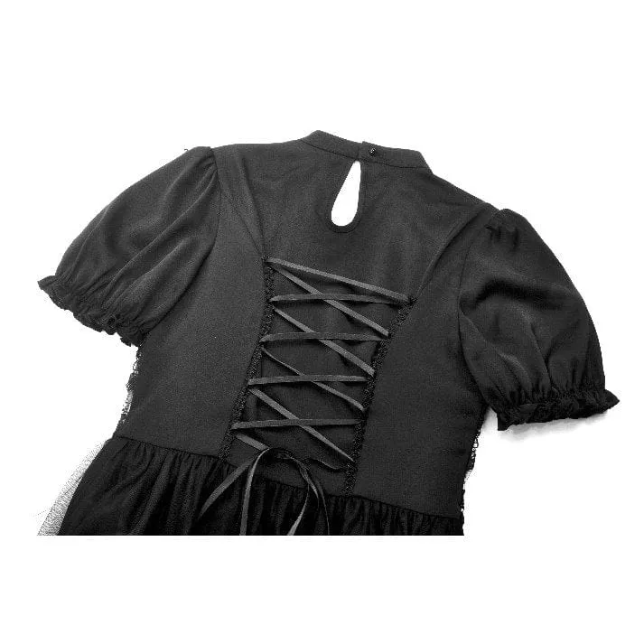 Gothic-Chiffonkleid für Damen mit Puffärmeln, asymmetrischem Saum und mehreren Lagen – Hochzeitskleid