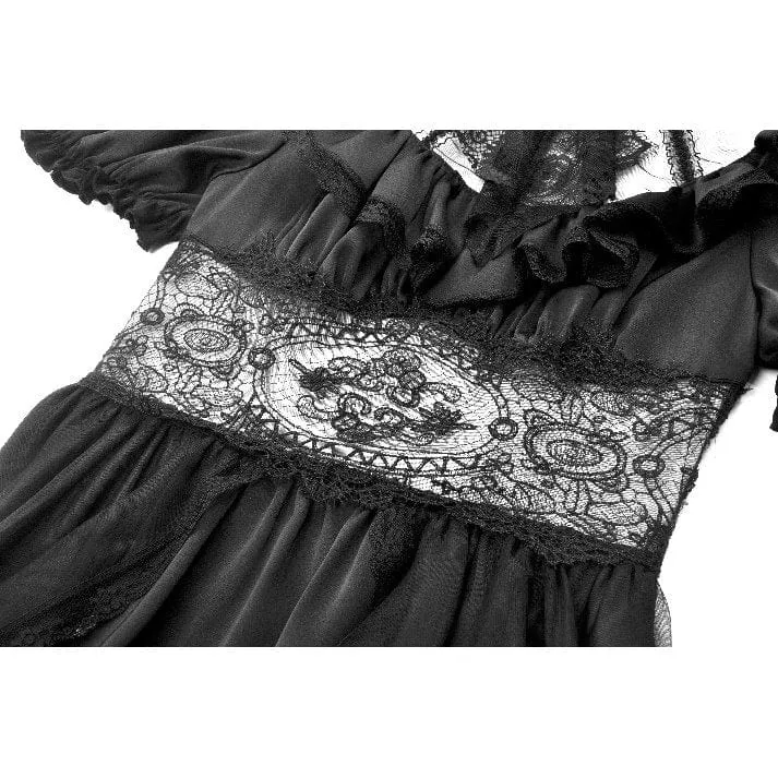 Gothic-Chiffonkleid für Damen mit Puffärmeln, asymmetrischem Saum und mehreren Lagen – Hochzeitskleid