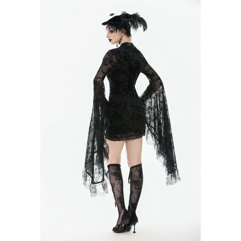 Gothic-Kleid mit besticktem Blumenmuster und quadratischem Kragen für Damen