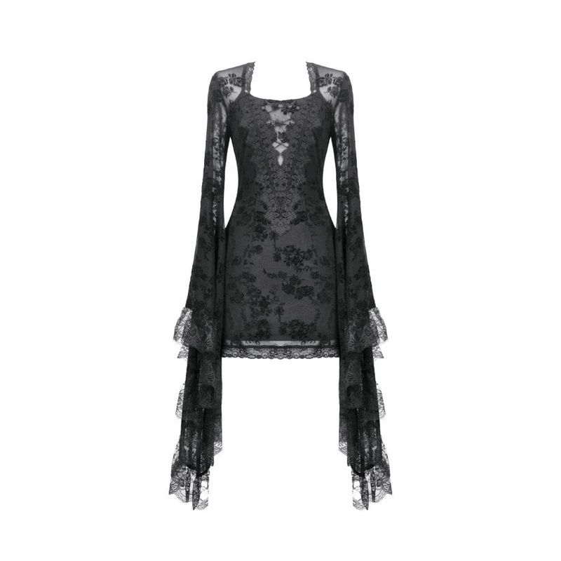 Gothic-Kleid mit besticktem Blumenmuster und quadratischem Kragen für Damen