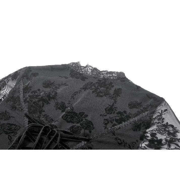 Gothic-Kleid mit besticktem Blumenmuster und quadratischem Kragen für Damen