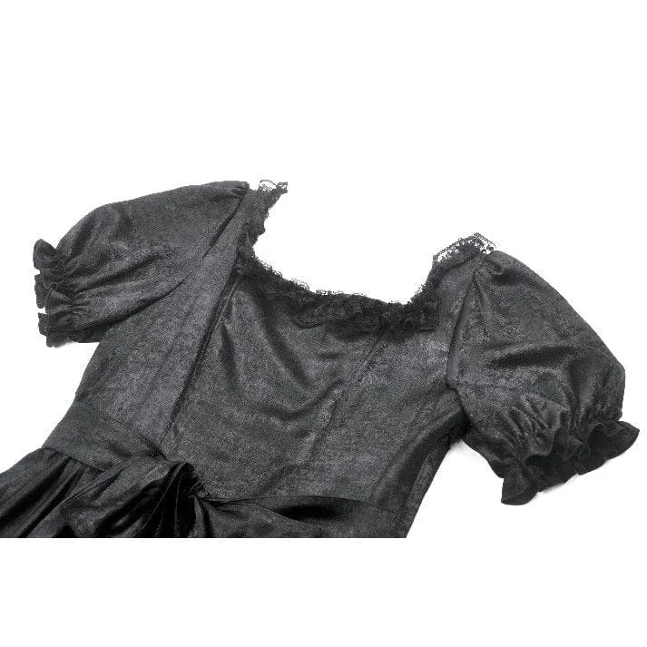Gothic-Brautkleid für Damen mit gerafftem, eckigem Kragen, Puffärmeln und kurzen Ärmeln