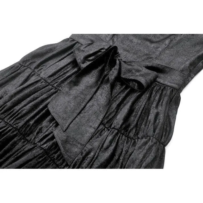 Gothic-Brautkleid für Damen mit gerafftem, eckigem Kragen, Puffärmeln und kurzen Ärmeln