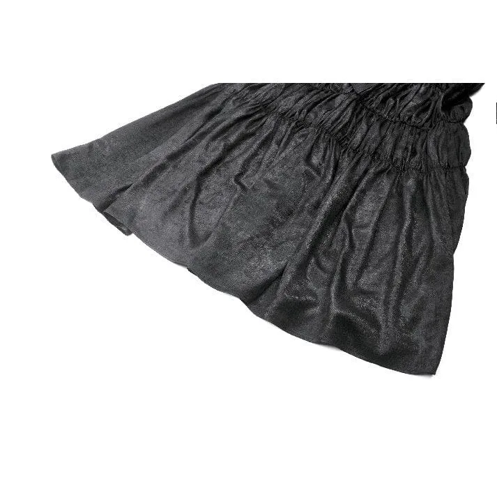 Gothic-Brautkleid für Damen mit gerafftem, eckigem Kragen, Puffärmeln und kurzen Ärmeln