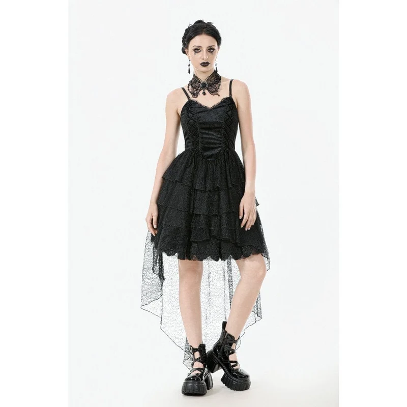 Gothic-Damenkleid mit mehreren Lagen aus Spitze und Meerjungfrauenschnitt, Abschlusskleid