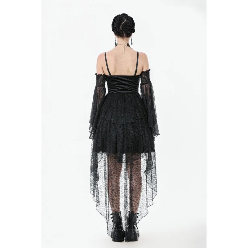 Gothic-Damenkleid mit mehreren Lagen aus Spitze und Meerjungfrauenschnitt, Abschlusskleid