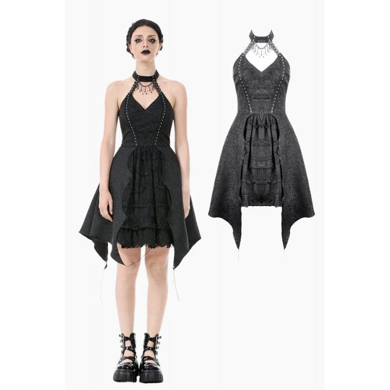 Gothic-Spitzenkleid mit Neckholder für Damen, ideal für Partys und Abschlussfeiern