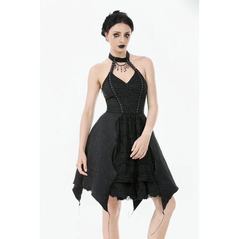 Gothic-Spitzenkleid mit Neckholder für Damen, ideal für Partys und Abschlussfeiern