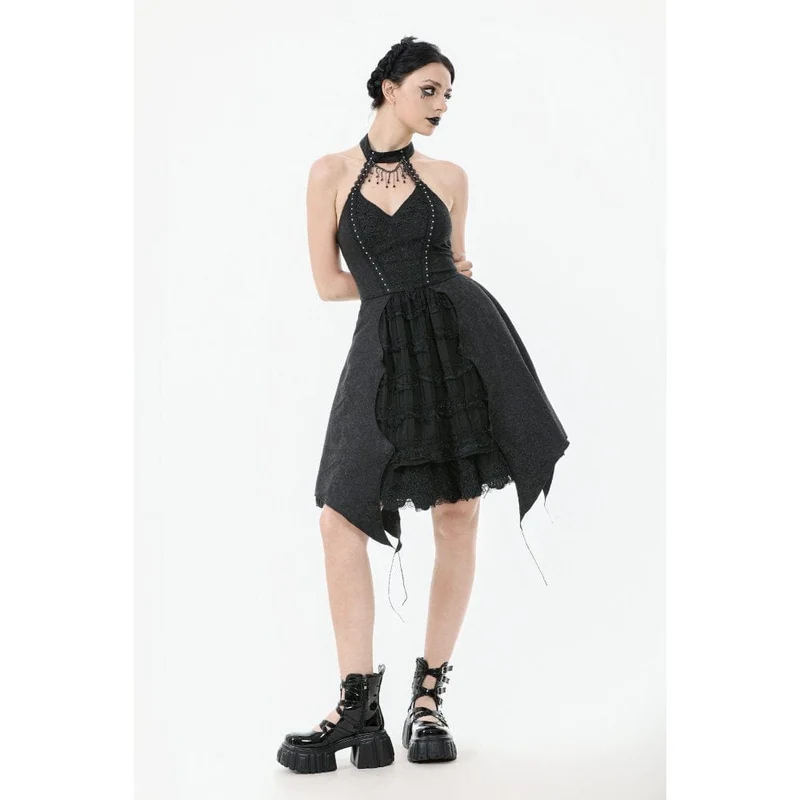Gothic-Spitzenkleid mit Neckholder für Damen, ideal für Partys und Abschlussfeiern
