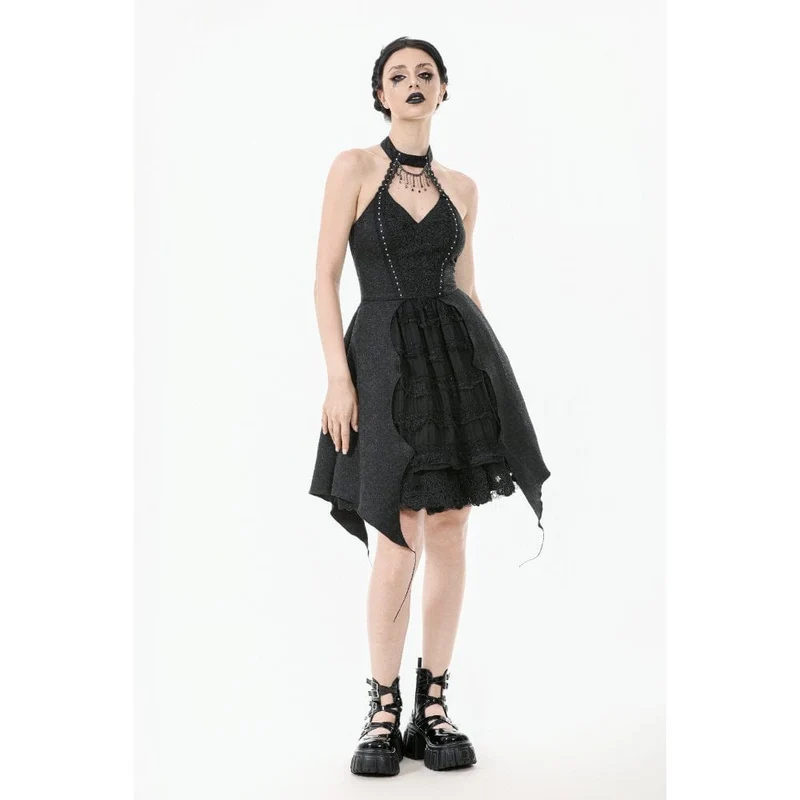 Gothic-Spitzenkleid mit Neckholder für Damen, ideal für Partys und Abschlussfeiern