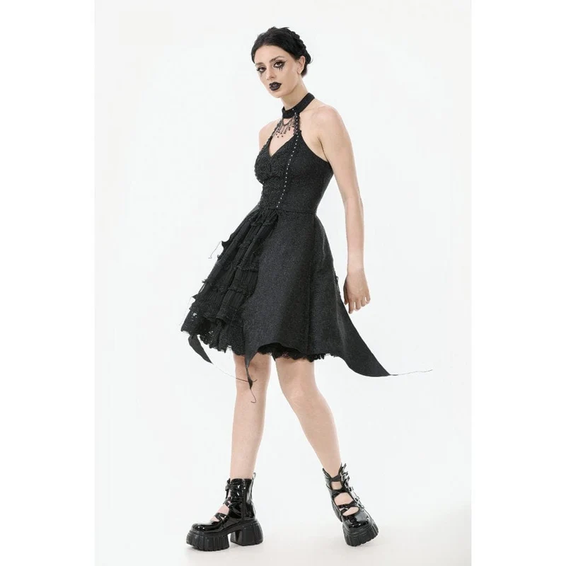 Gothic-Spitzenkleid mit Neckholder für Damen, ideal für Partys und Abschlussfeiern