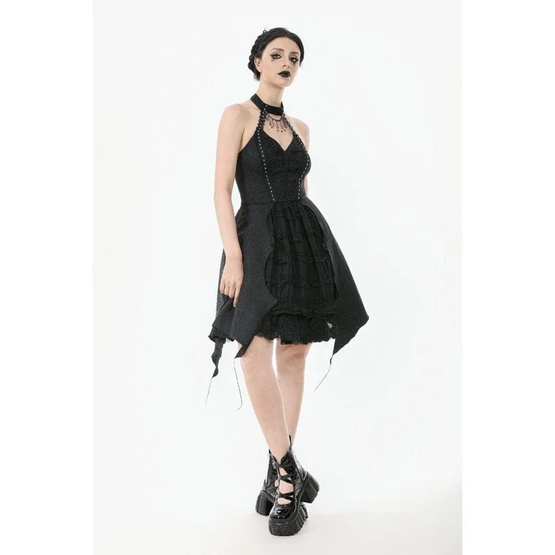 Gothic-Spitzenkleid mit Neckholder für Damen, ideal für Partys und Abschlussfeiern