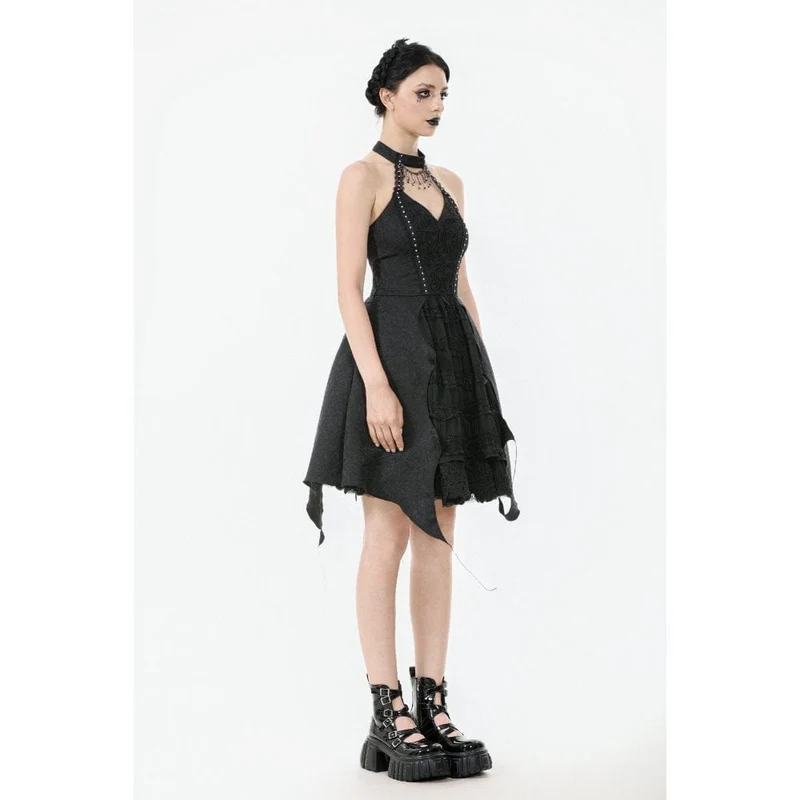 Gothic-Spitzenkleid mit Neckholder für Damen, ideal für Partys und Abschlussfeiern