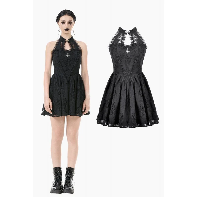 Gothic Neckholder-Kurzkleid aus Spitze für Damen