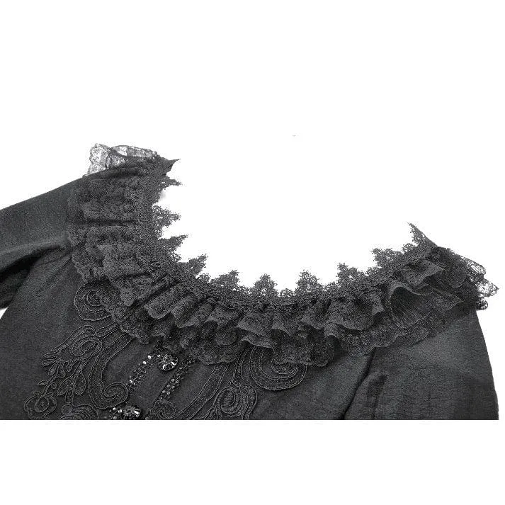Gothic-Kleid mit Spitze, Rüschenkragen und ausgestellten Ärmeln für Damen