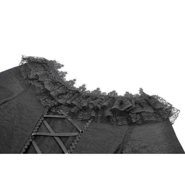Gothic-Kleid mit Spitze, Rüschenkragen und ausgestellten Ärmeln für Damen