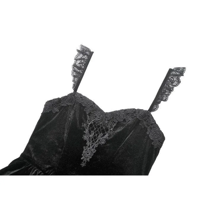 Gothic-Kleid für Damen, mehrlagig, aus Spitze und Samt, mit Blumenstickerei, Abschlusskleid