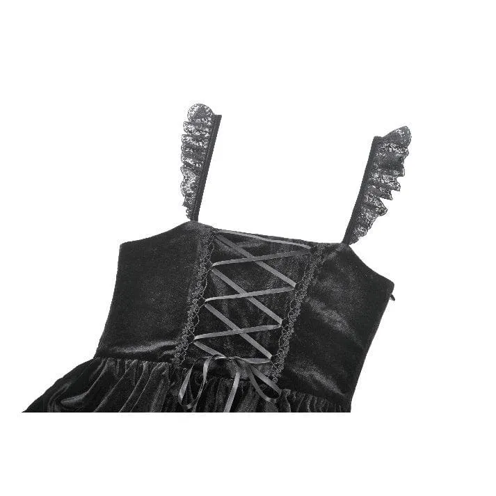 Gothic-Kleid für Damen, mehrlagig, aus Spitze und Samt, mit Blumenstickerei, Abschlusskleid