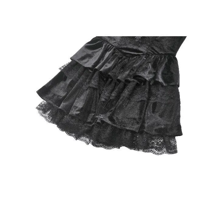 Gothic-Kleid für Damen, mehrlagig, aus Spitze und Samt, mit Blumenstickerei, Abschlusskleid