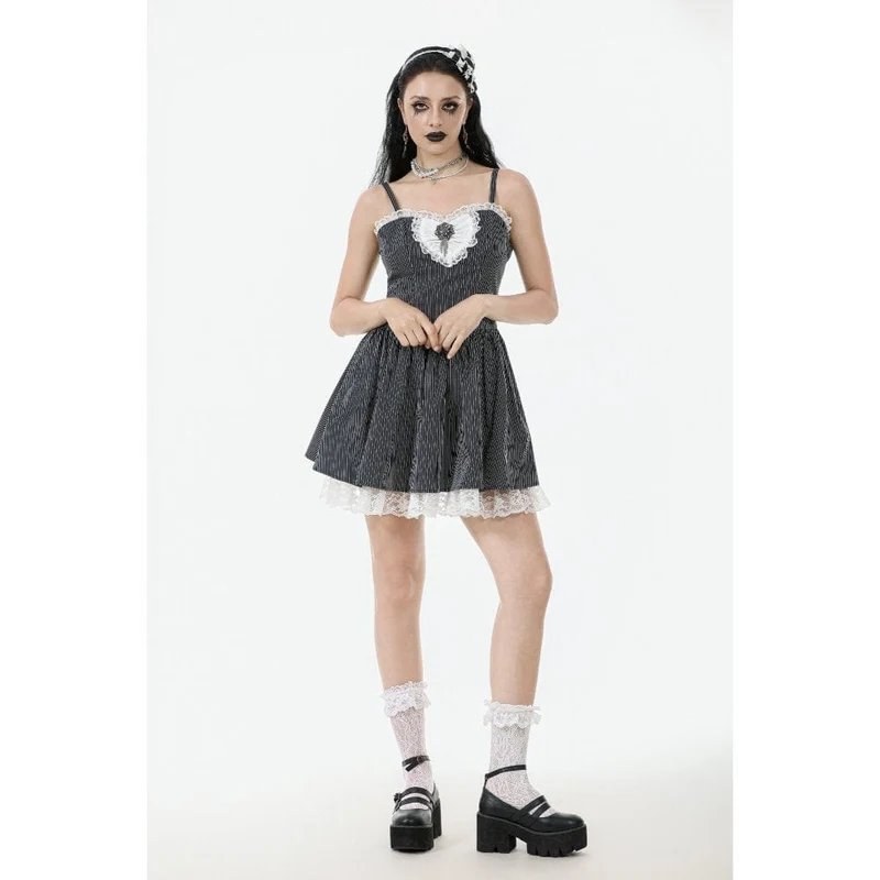 Gothic Lolita Nadelstreifen-Unterkleid für Damen, Abschlusskleid
