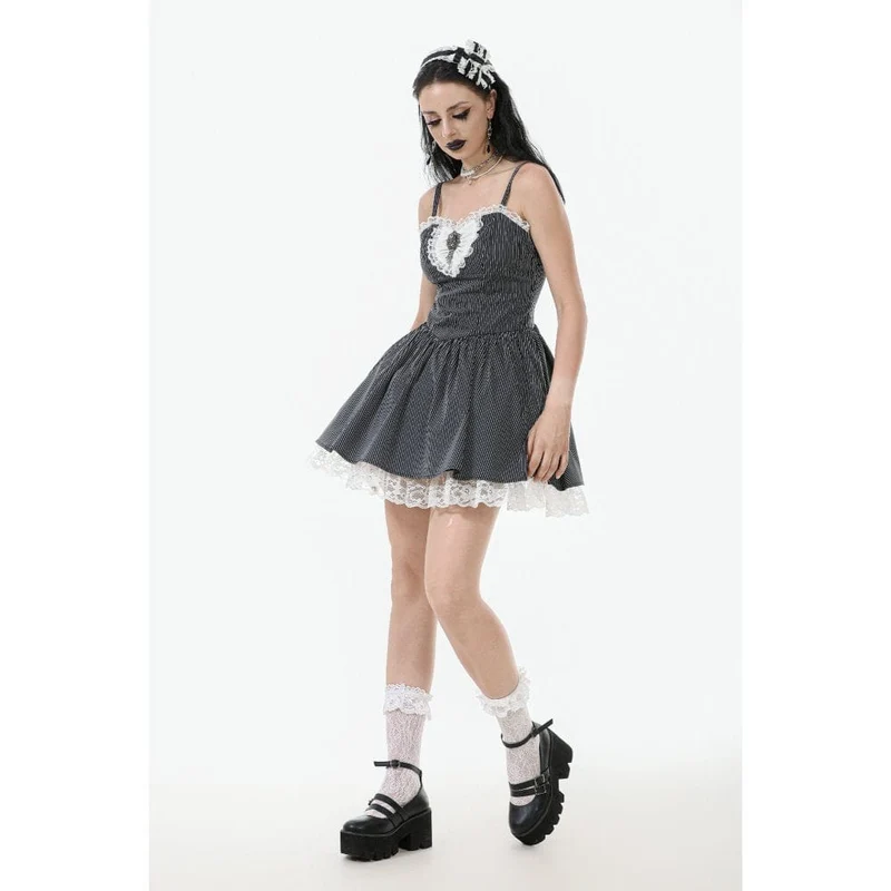 Gothic Lolita Nadelstreifen-Unterkleid für Damen, Abschlusskleid