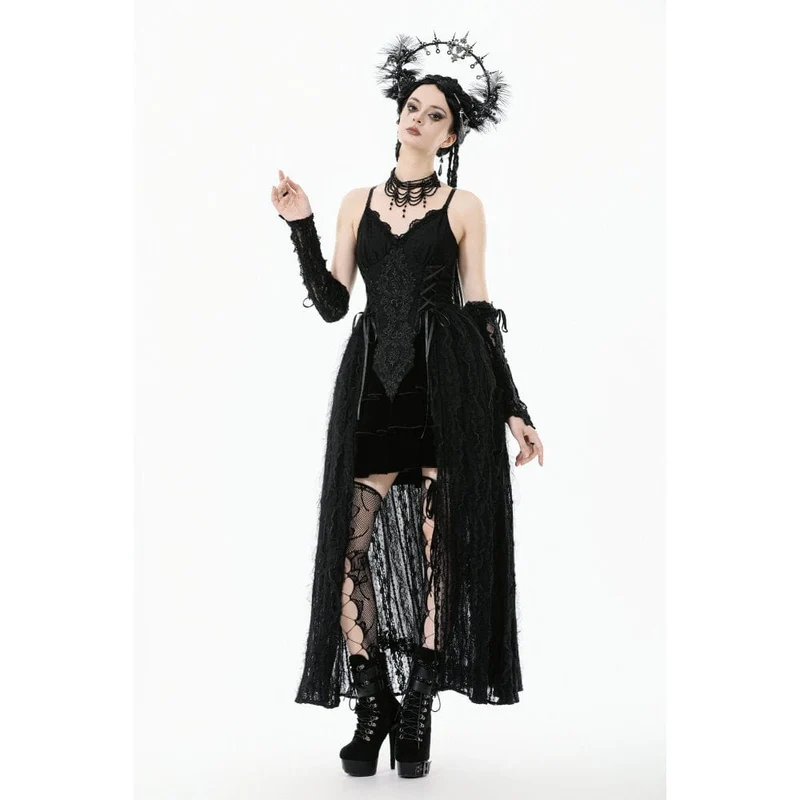 Gothic-Brautkleid mit Blumenstickerei und Schnürung für Damen
