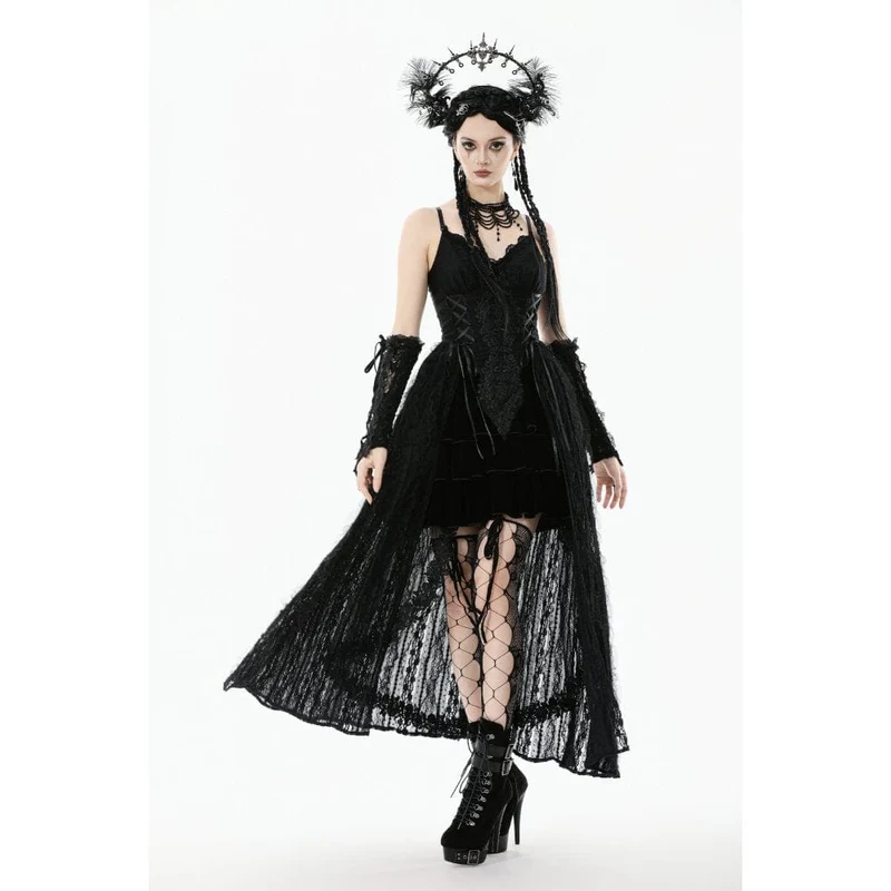 Gothic-Brautkleid mit Blumenstickerei und Schnürung für Damen