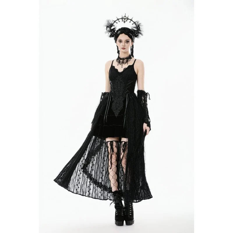 Gothic-Brautkleid mit Blumenstickerei und Schnürung für Damen